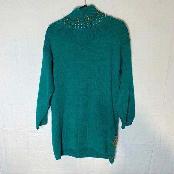 Vintage Victoria Jones Beaded Oversized Green Ramie Cotton Cowl Neck Sweater L - Picture 2 of 16